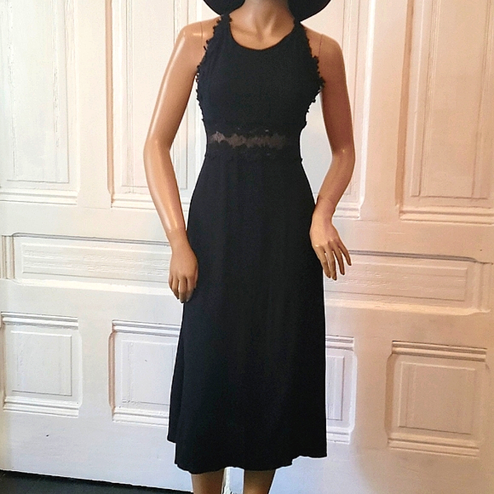 Sandro Black Midi Dress With Lace Waist Detail